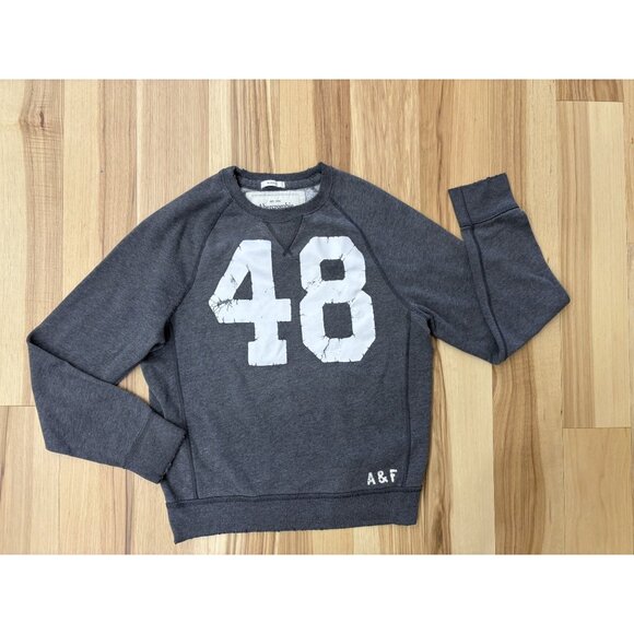 Abercrombie & Fitch Mens Gray Muscle Sweatshirt L With "48" Graphic - Picture 1 of 4